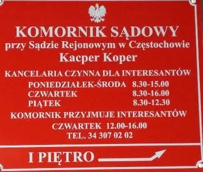 Komornik Sądowy przy Sądzie Rejonowym w Częstochowie Kacper Koper, Kancelaria Komornicza nr X w Częstochowie